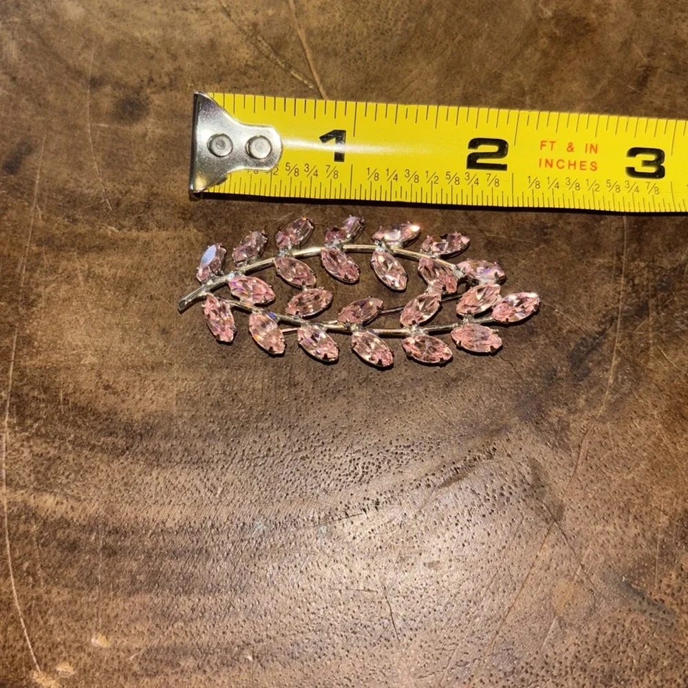 2 Brooches for 30 RHINESTONE DOUBLE LEAF SIGNED B DAVID ROSE PINK RHINESTONE